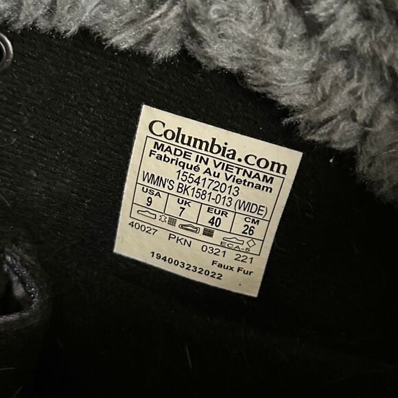 Columbia Ice Maiden Winter Boots Black & Gray Waterproof Leather & Textile Sz 9 - Picture 12 of 14